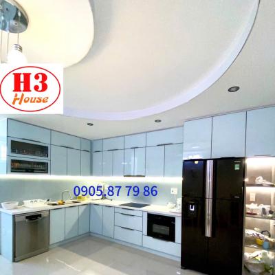 Tủ bếp nhôm hợp kim cánh kính + tủ lavabo kết hợp tủ đứng tại khu Nam Việt Á - Ngũ Hành Sơn - Đà Nẵng